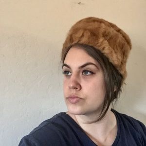 Vintage Caramel Brown Fur Pillbox Hat 50s 60s